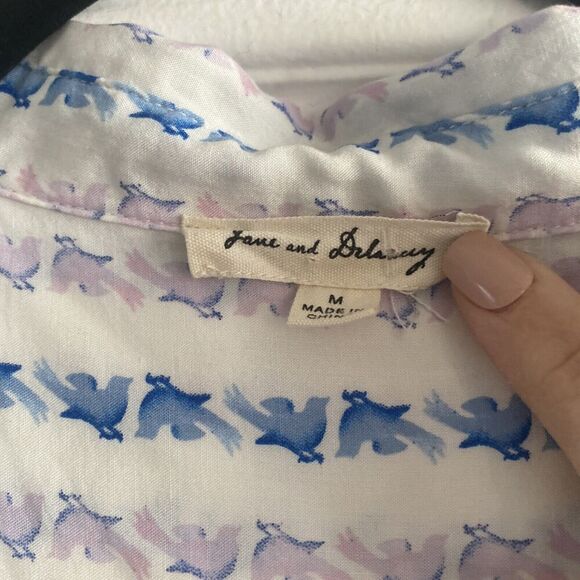Jane And Delancey Women's Button Front Medium Pink Blue Rolled Cuff Button Up - Picture 3 of 6